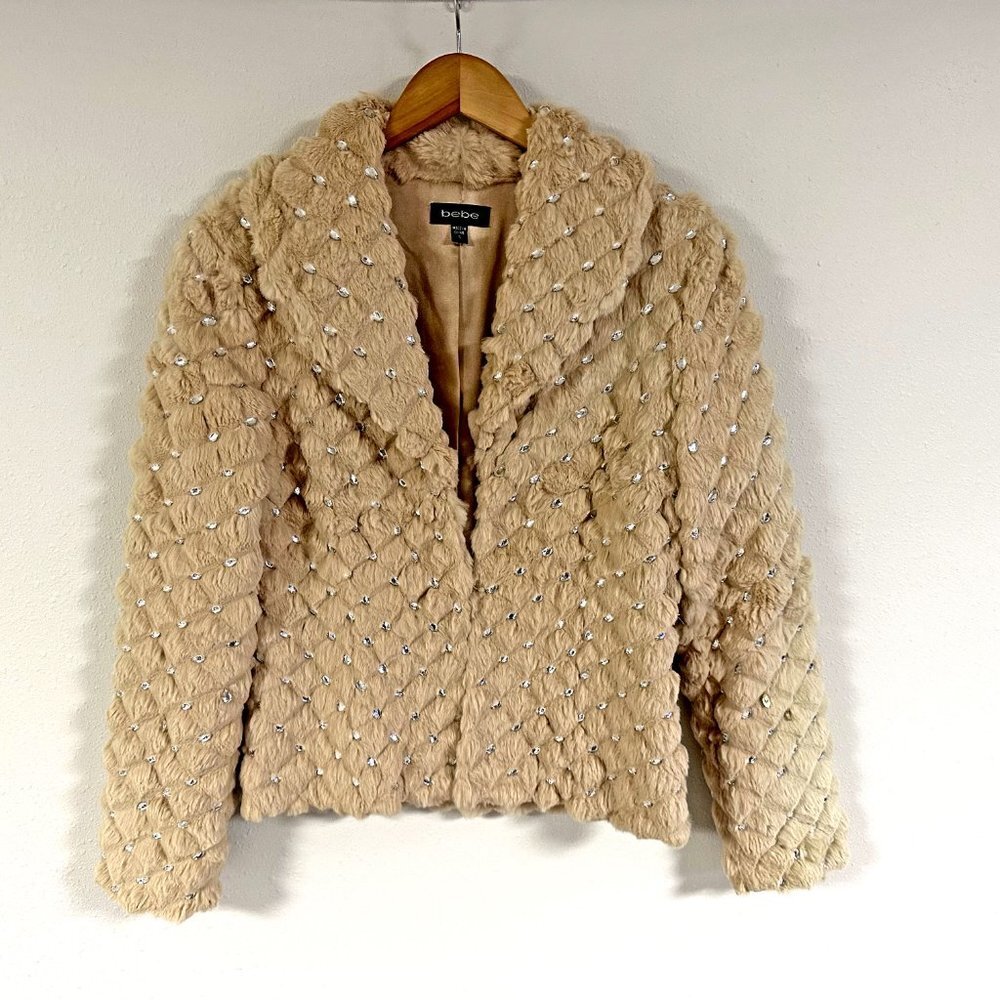 *RARE* Bebe Rhinestone Rabbit Fur Coat - Picture 3 of 14